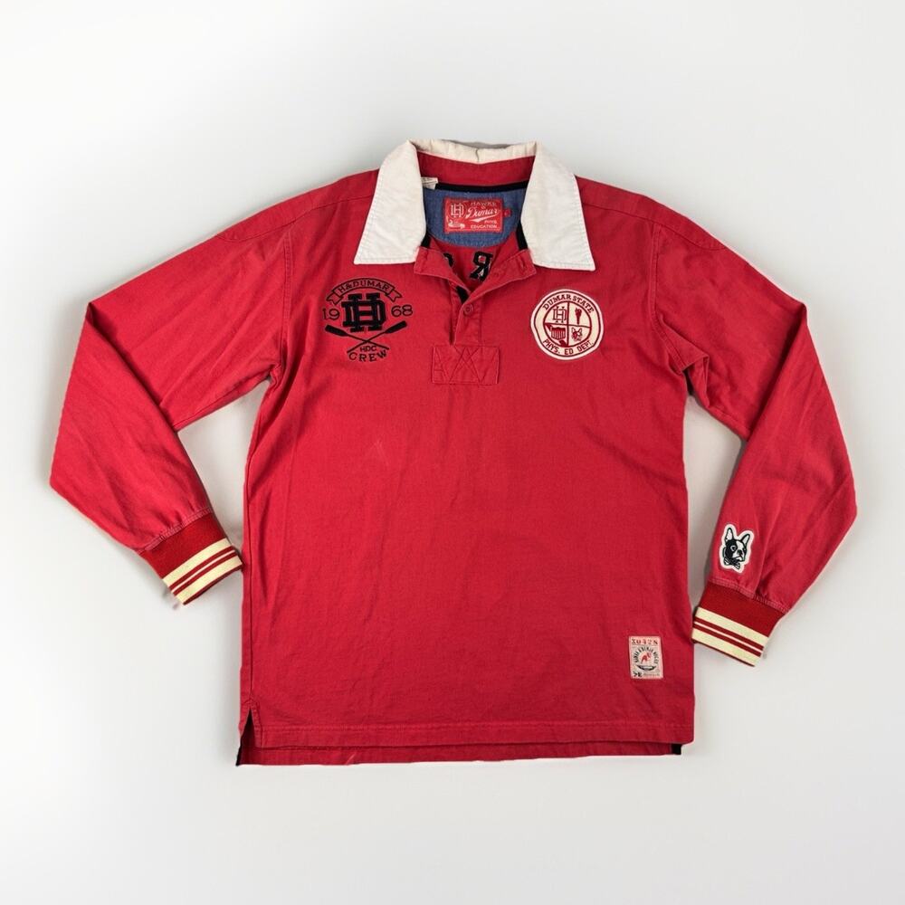 Hawke & Dumar Mens Rugby Polo Shirt‎ L Red College Preppy University Jock Trad